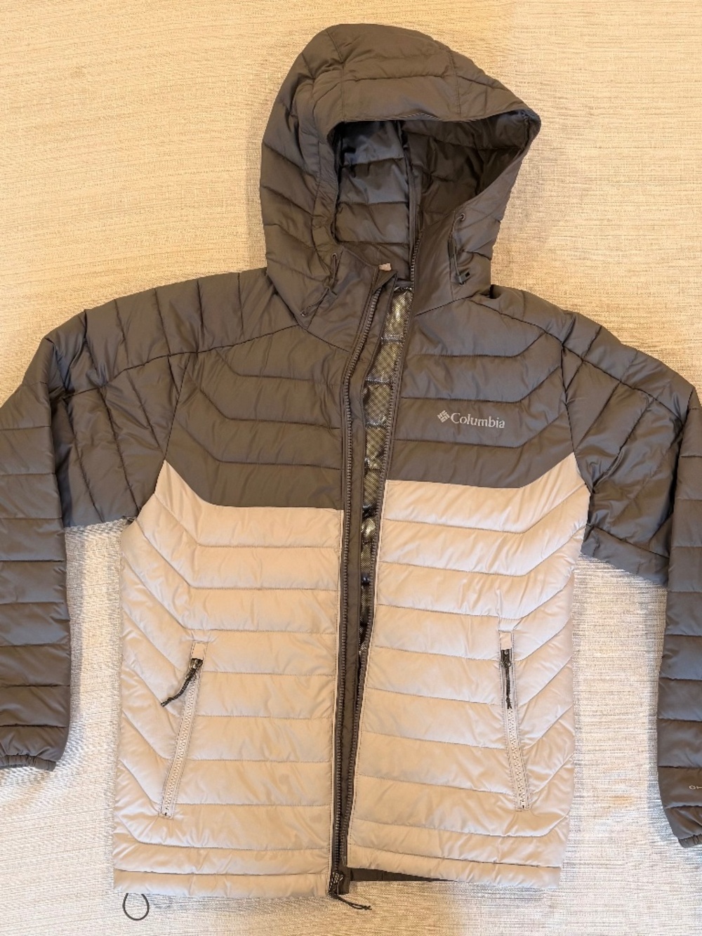 Columbia Mens Omni-Heat Hooded Puffer Jacket - Gray/White